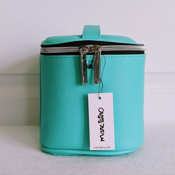 marc tetro Frenchie Cosmetic Case Bag Extra Large PVC Saffiano Aqua NWT - Picture 4 of 11